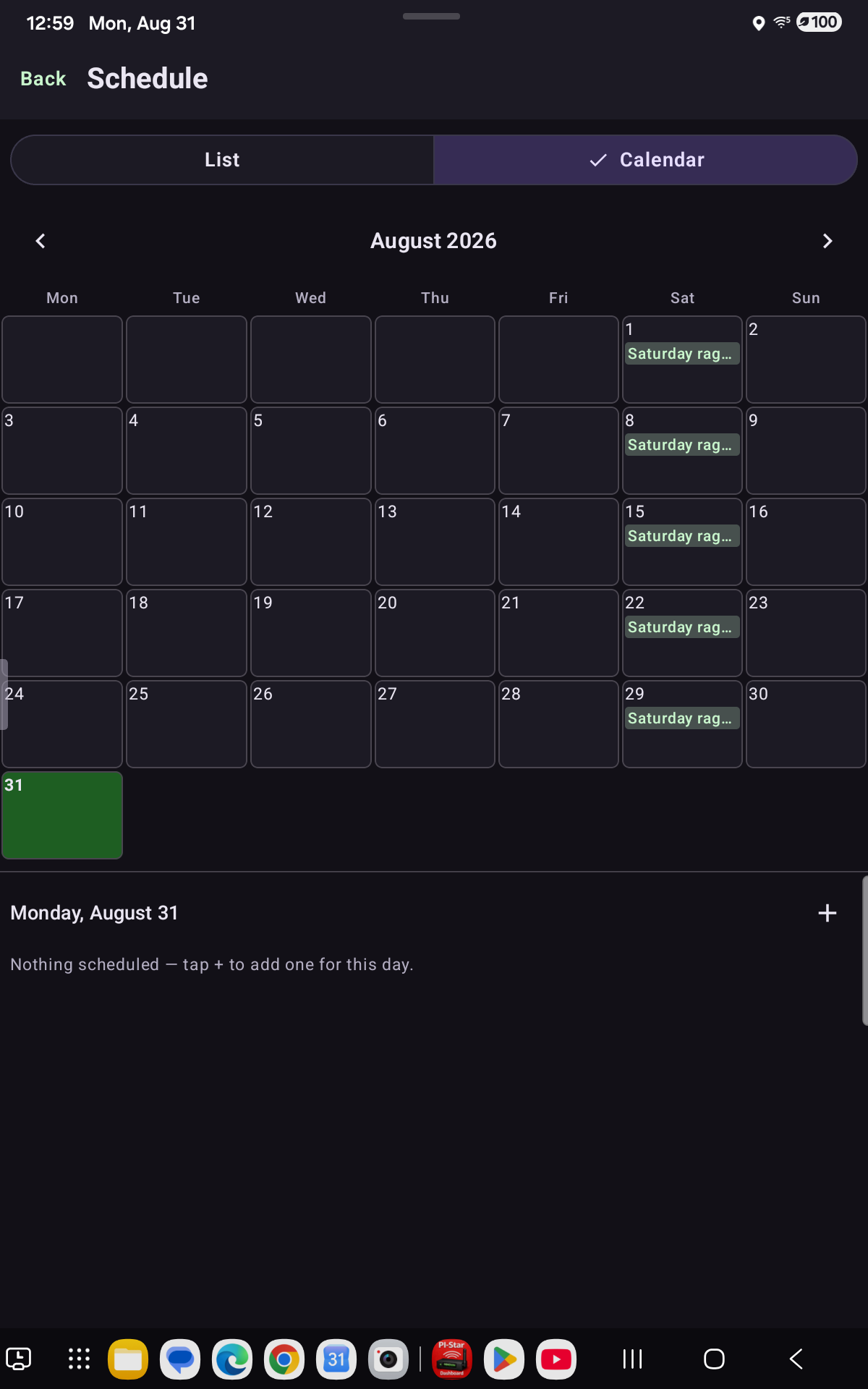 PiStarDash Scheduler month view with a recurring net shown on its Saturdays